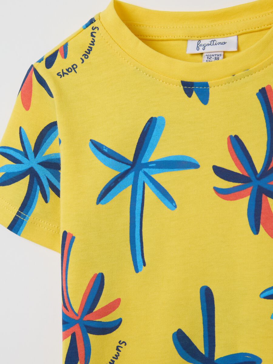 Yellow cotton T-shirt with palms print_2