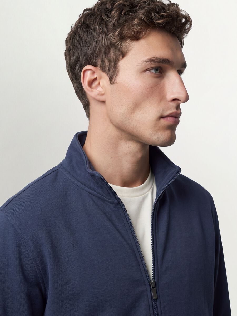 Grey cotton-blend sweatshirt with crew neck and zip, regular fit_1