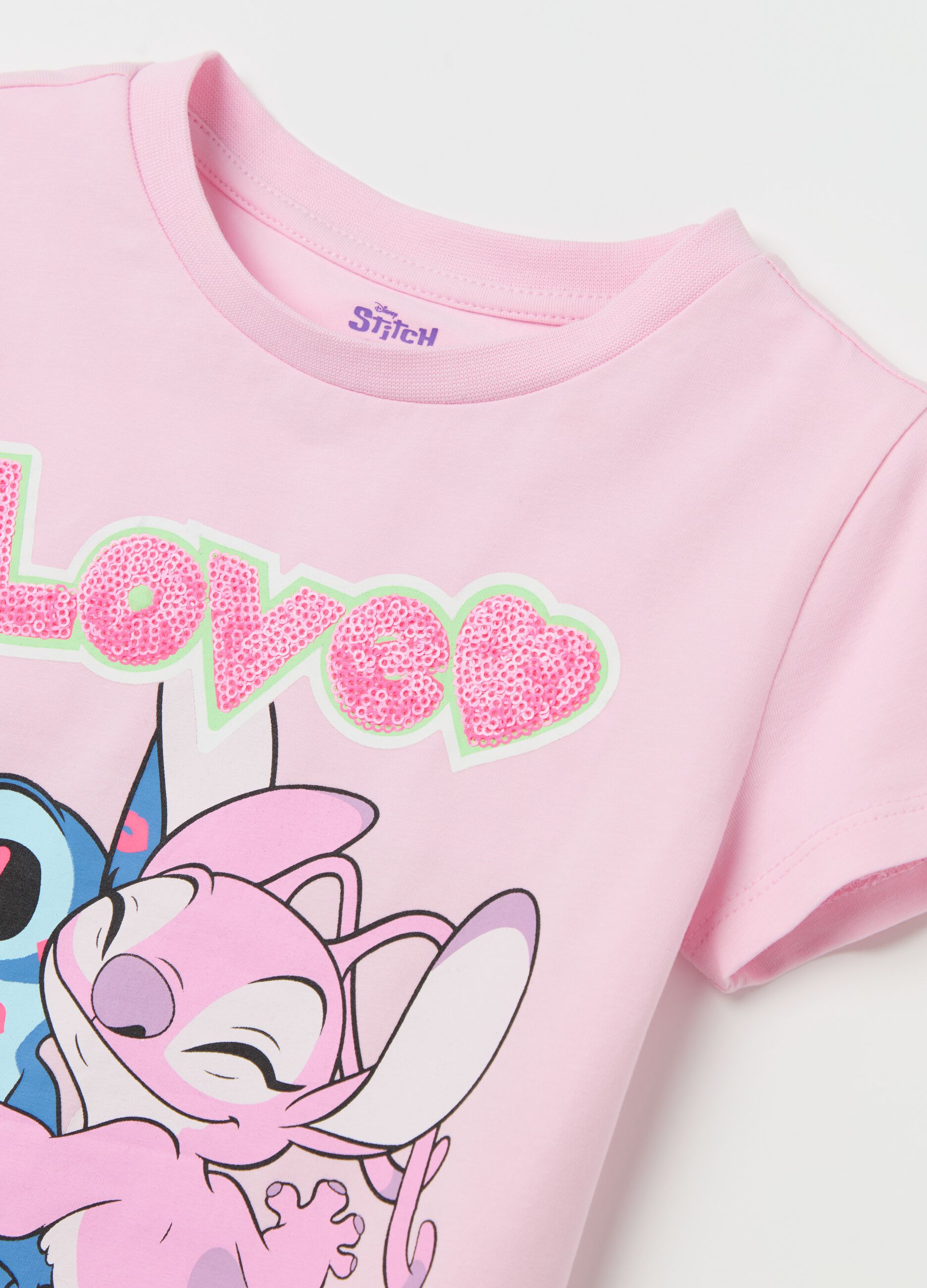 T-shirt in cotone con stampa Angel & Stitch 