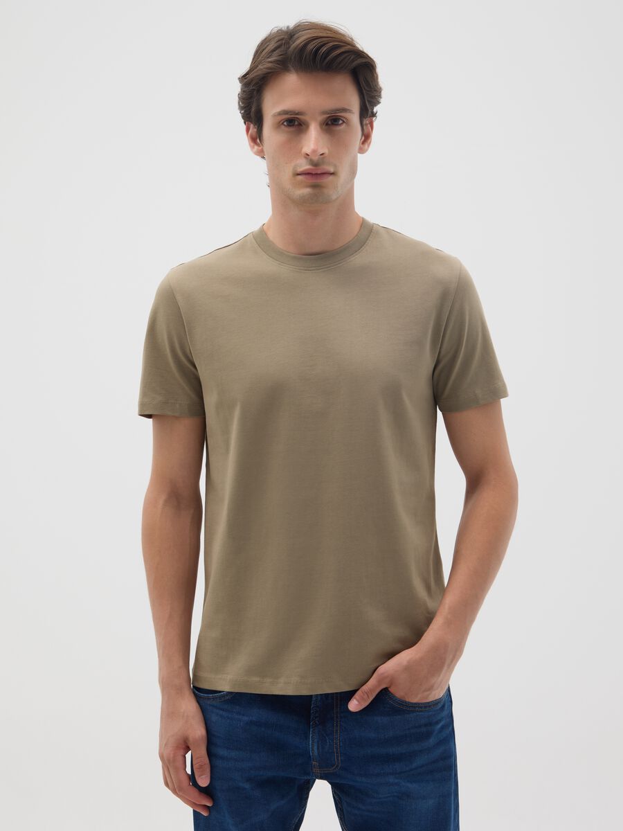 Beige pure cotton regular fit T-shirt_0