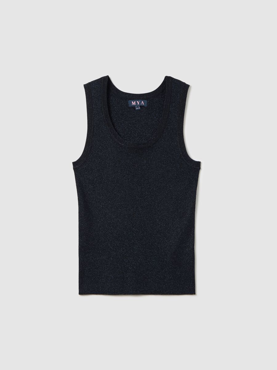 Curvy black vest top in lurex_0