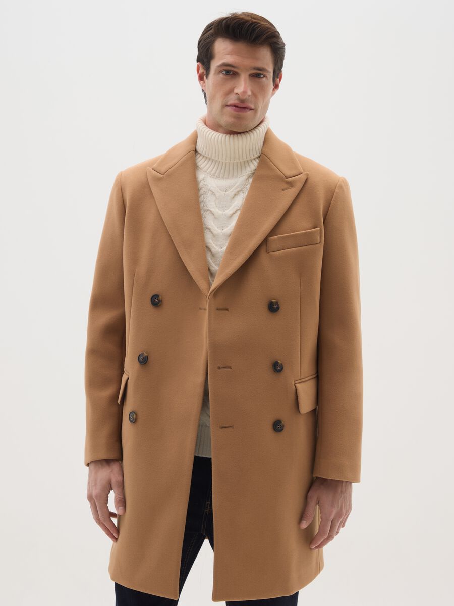 Elegant brown regular fit coat with buttons_1