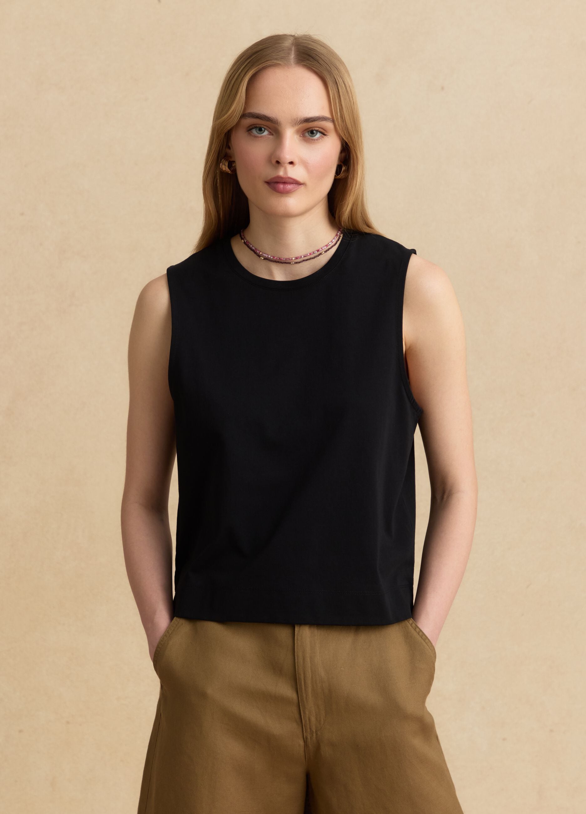 Black cotton-blend tank top
