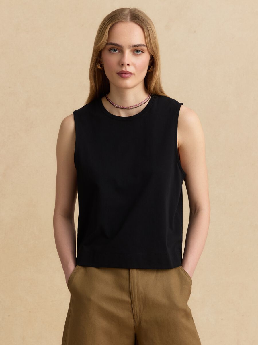 Black cotton-blend tank top_1
