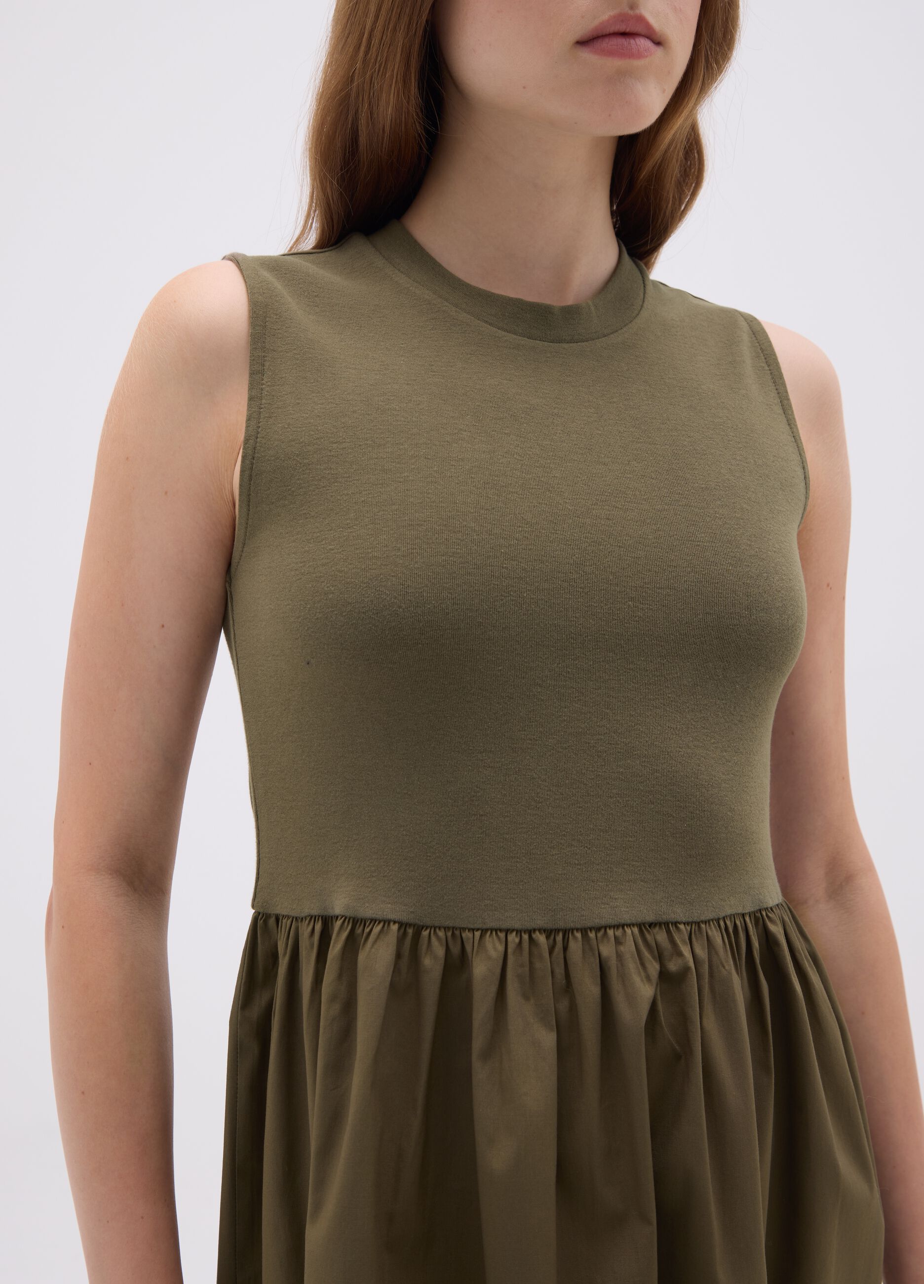 Green Stretch Cotton Midi Dress