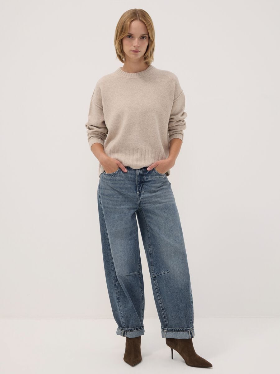 Beige crew-neck jumper in stretch fabric_2