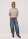 Maglione beige in tessuto elasticizzato girocollo_1