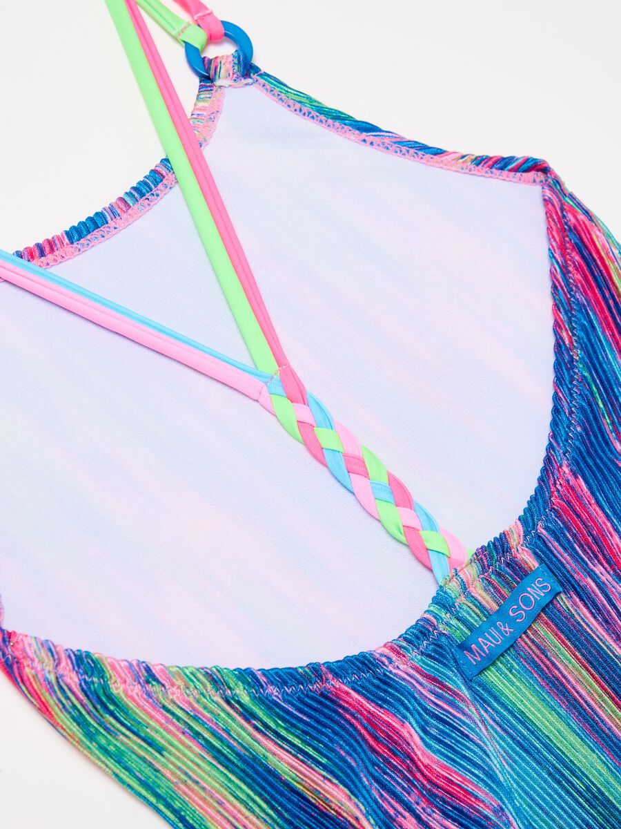 Tie-dye one-piece swimsuit with striped weave_2