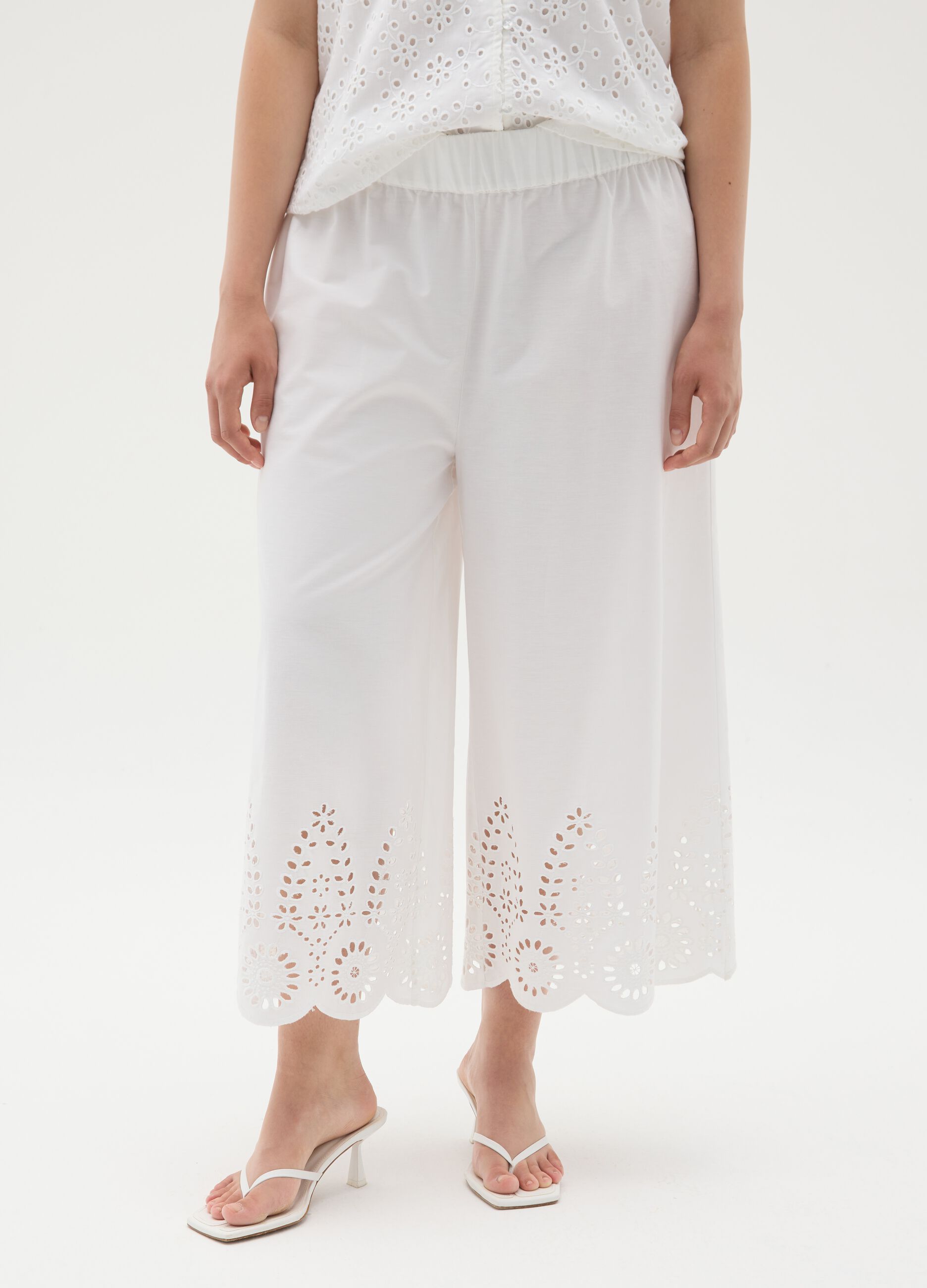 Women's white pure cotton wide-leg shorts