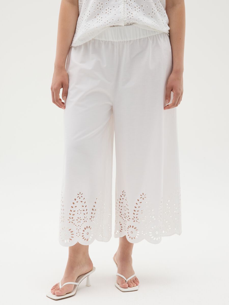 Women's white pure cotton wide-leg shorts_1