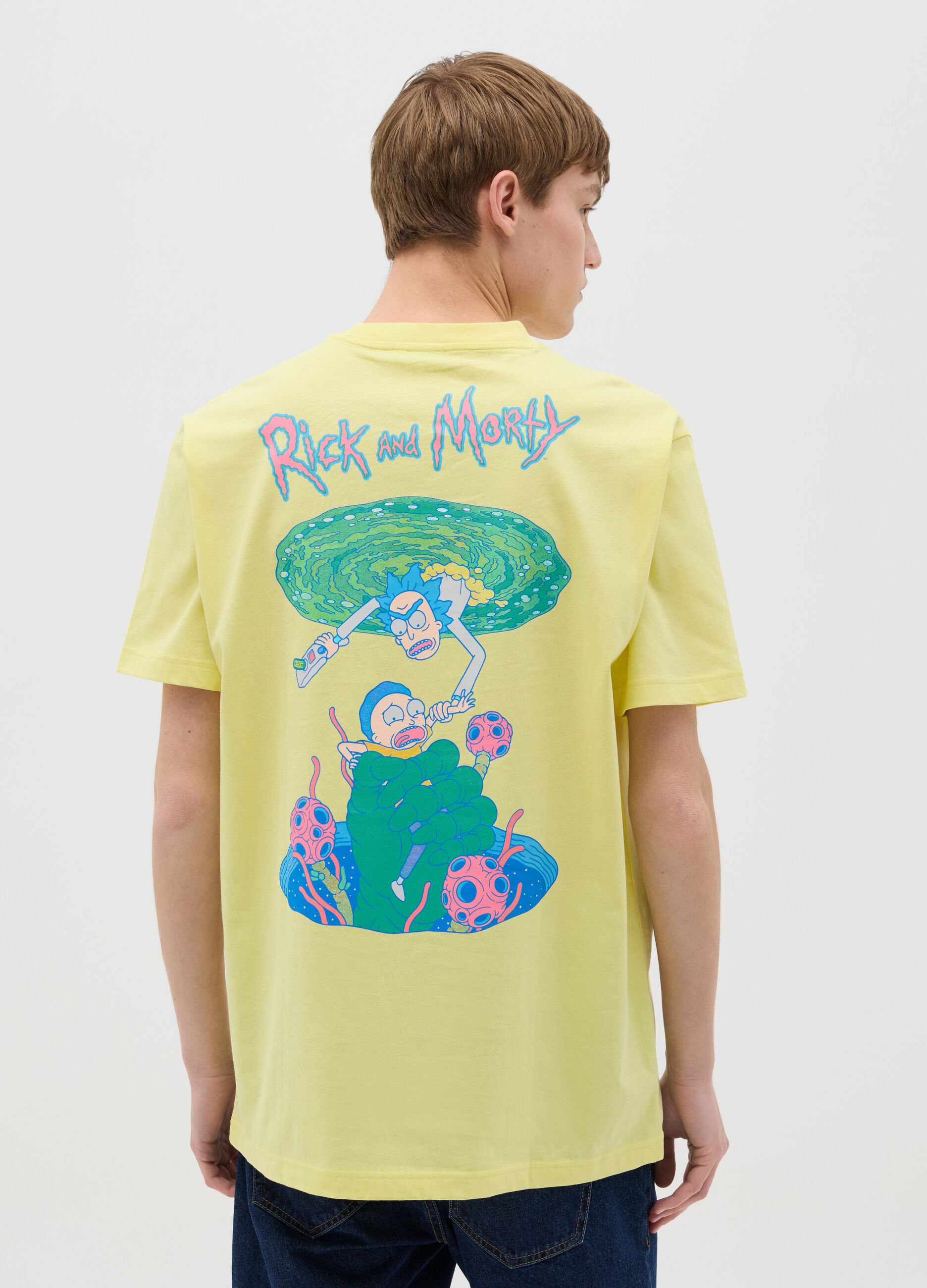Yellow T-shirt with Rick and Morty print