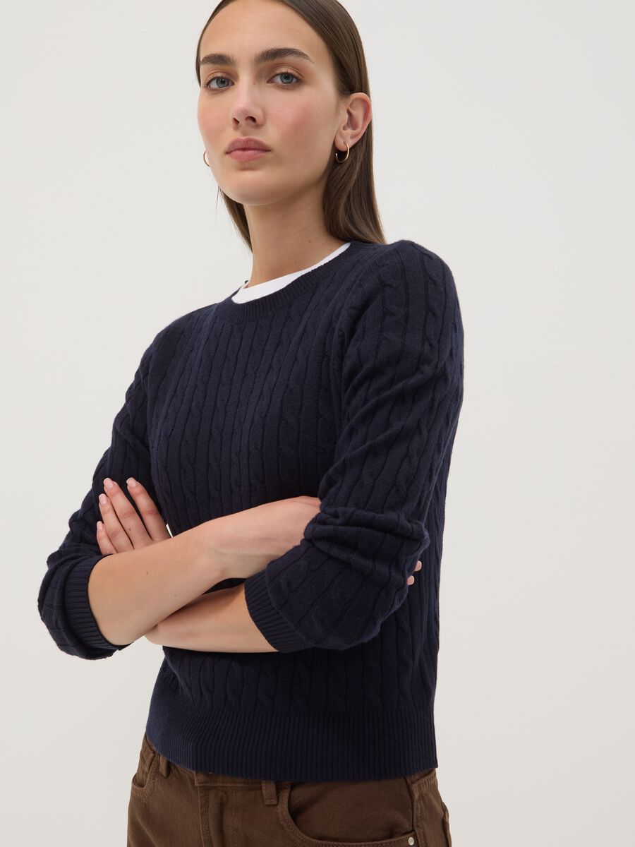 Navy cable-knit crew-neck jumper, regular fit_1