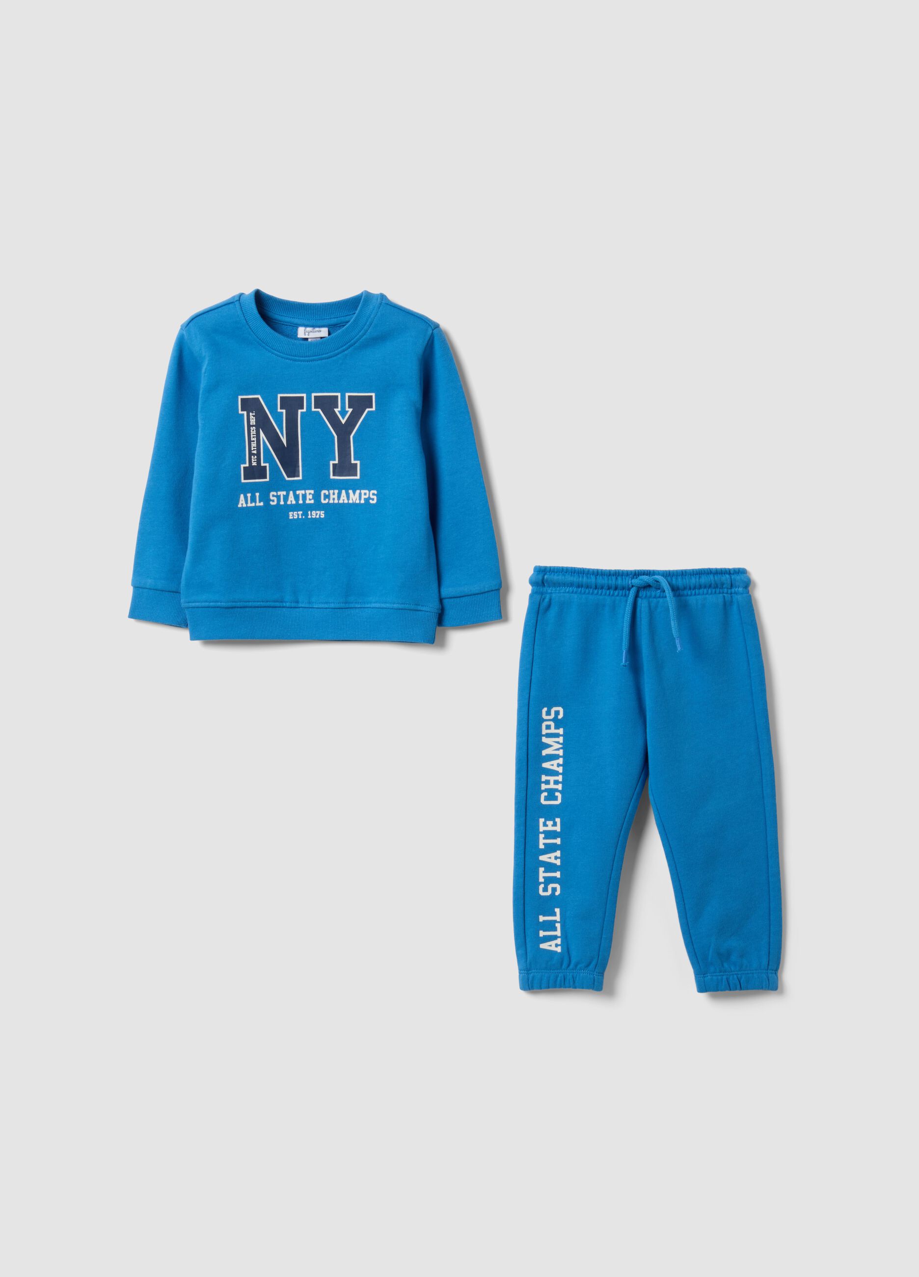 Blue pure cotton crew-neck tracksuit set for boys