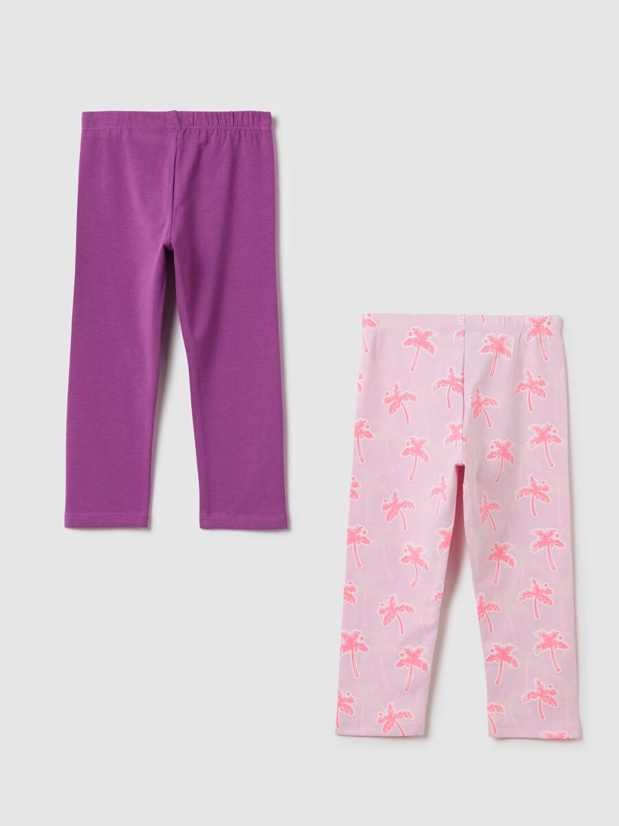 Girl's stretch cotton leggings with palm motif_0