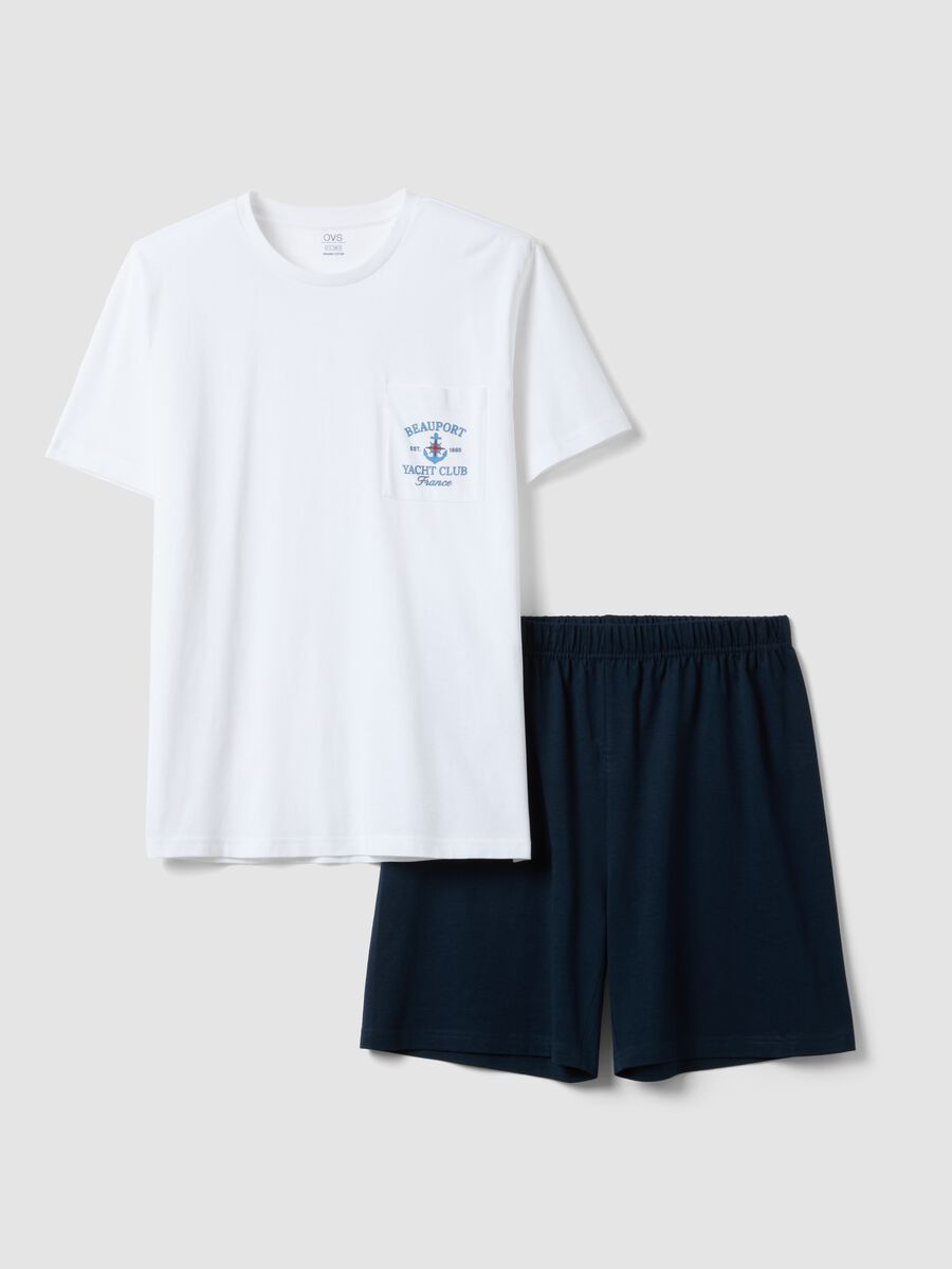 White and blue pure cotton jersey pyjamas, regular fit_0