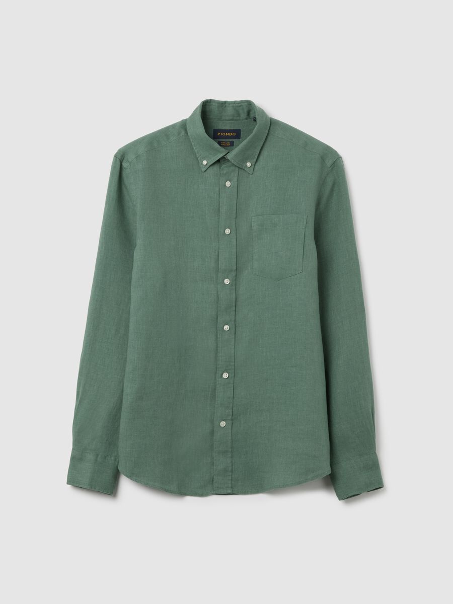 Green linen shirt with buttondown collar_4