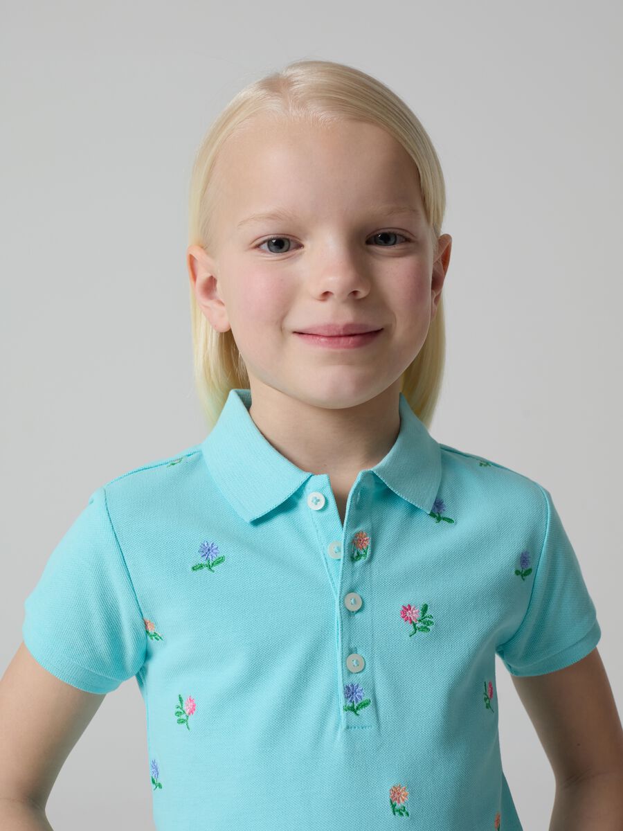 Piquet polo shirt with floral embroidery_0