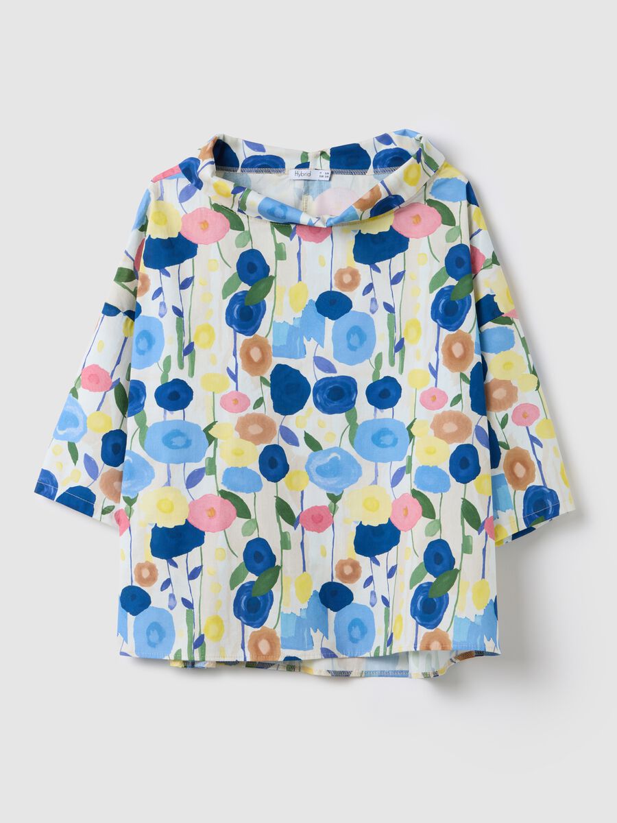 Multi-colour floral stretch cotton blouse_4