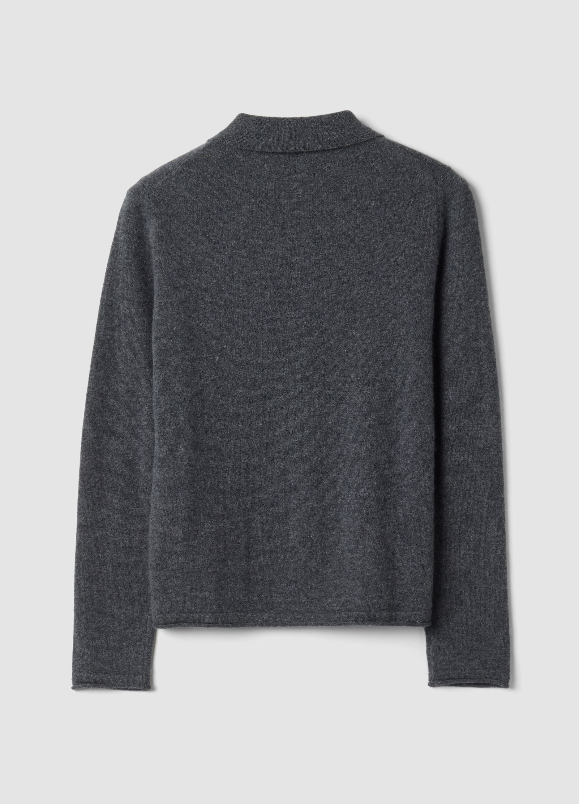Grey marl pure cashmere polo-collar jumper, regular fit
