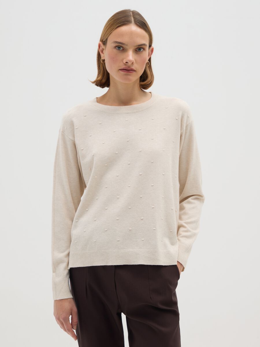 Beige long-sleeve top with textured details_0