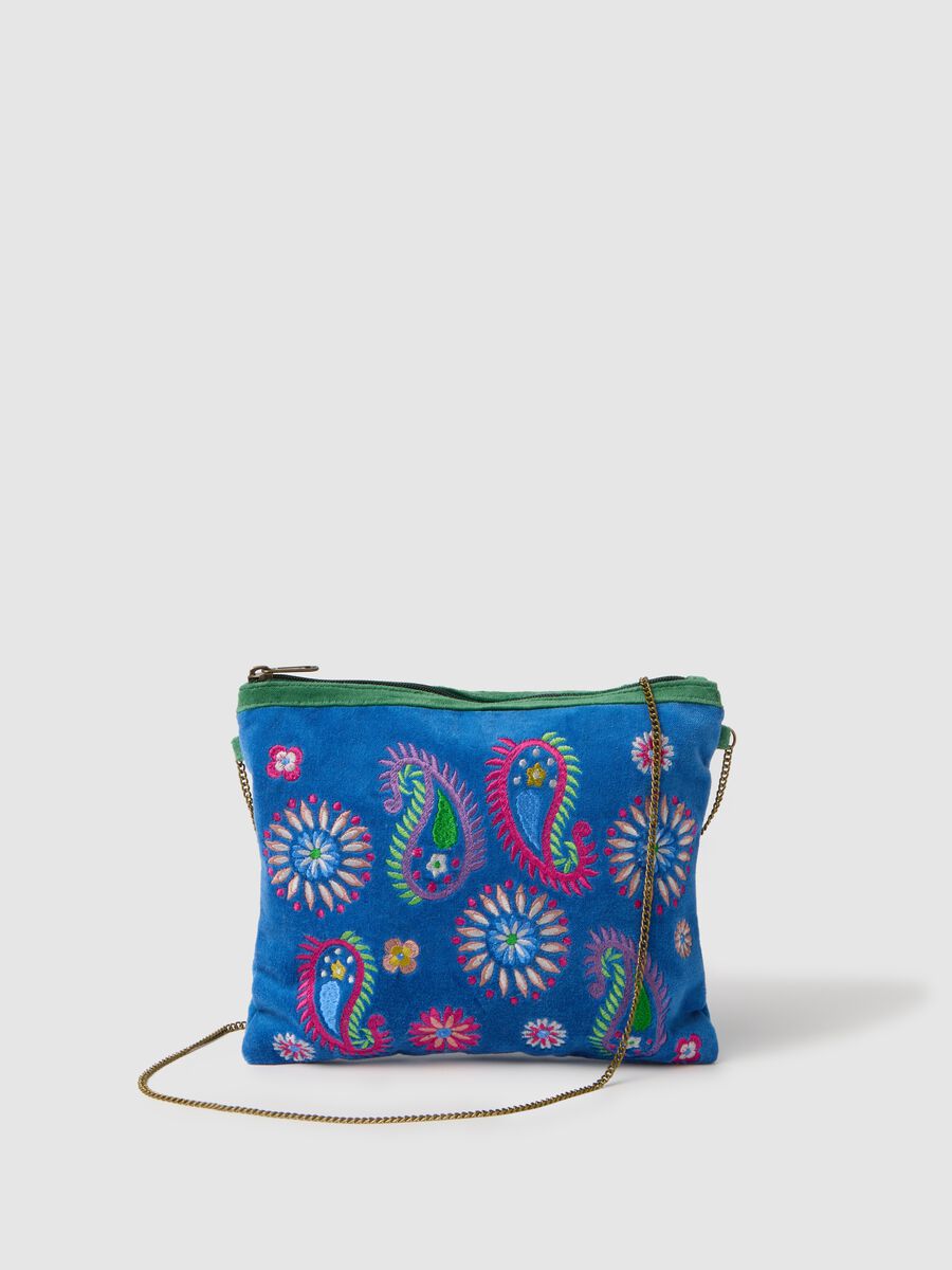 Blue velvet bag with shoulder strap_0