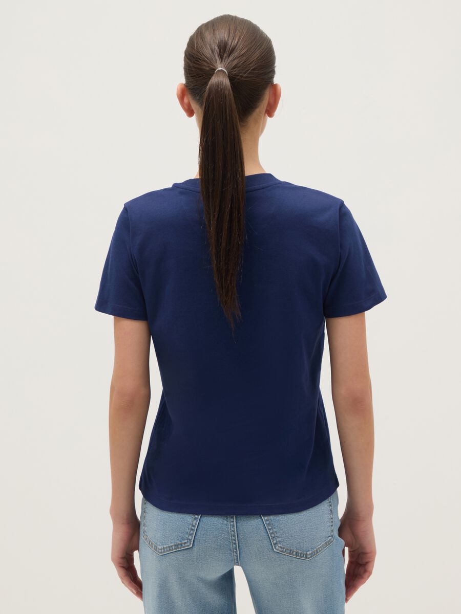 Blue pure cotton regular fit T-shirt with text_2