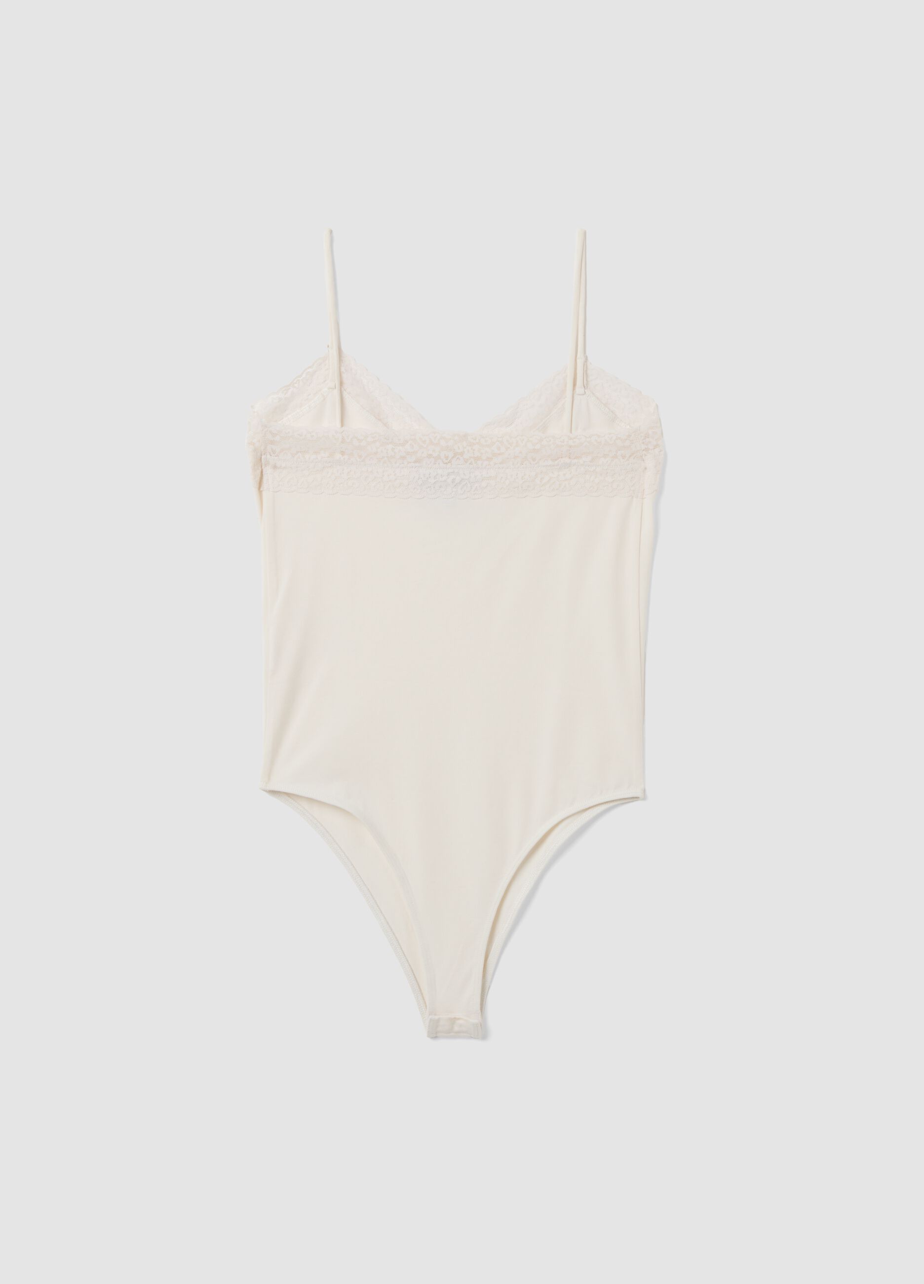 White fitted stretch-cotton bodysuit with lace