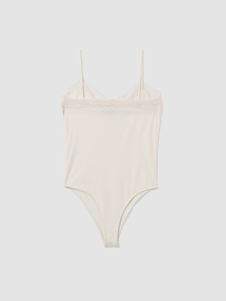 White fitted stretch-cotton bodysuit with lace_6