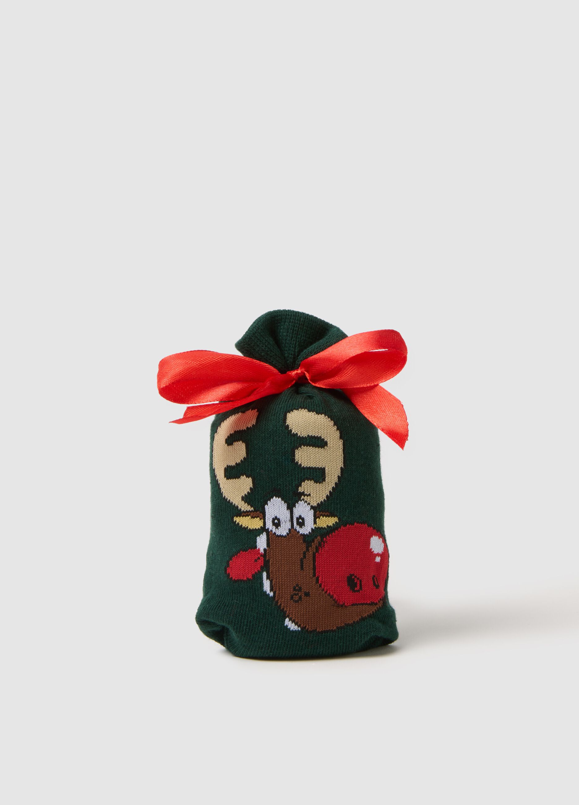 Green Ankle Socks in Cotton Blend with Christmas Pattern