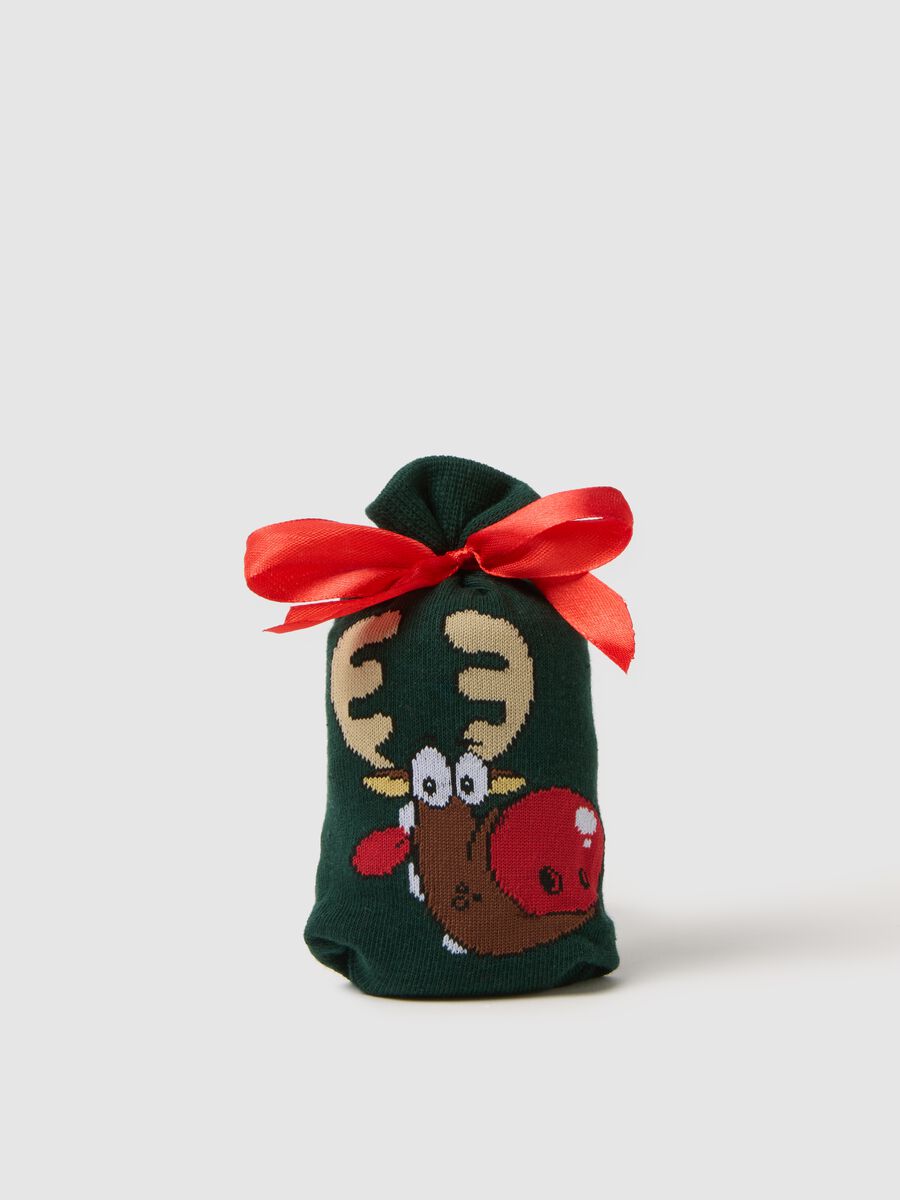 Green Ankle Socks in Cotton Blend with Christmas Pattern_0