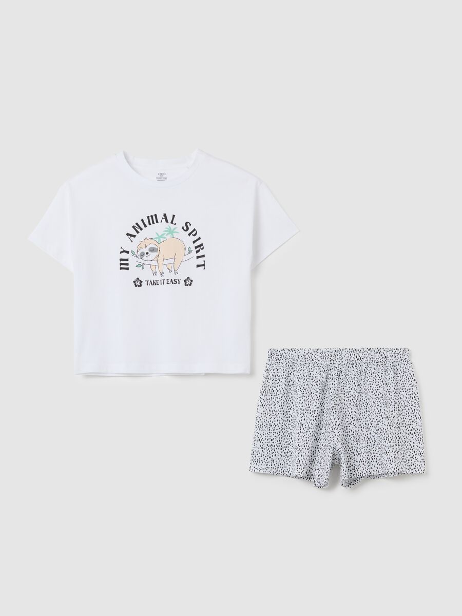 Set pigiama da ragazze in puro cotone bianco regular fit_0