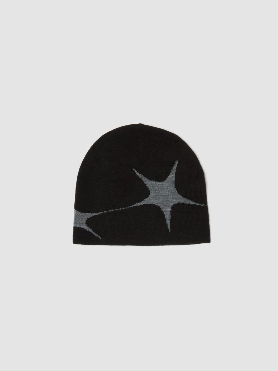 Black beanie with grey pattern_0