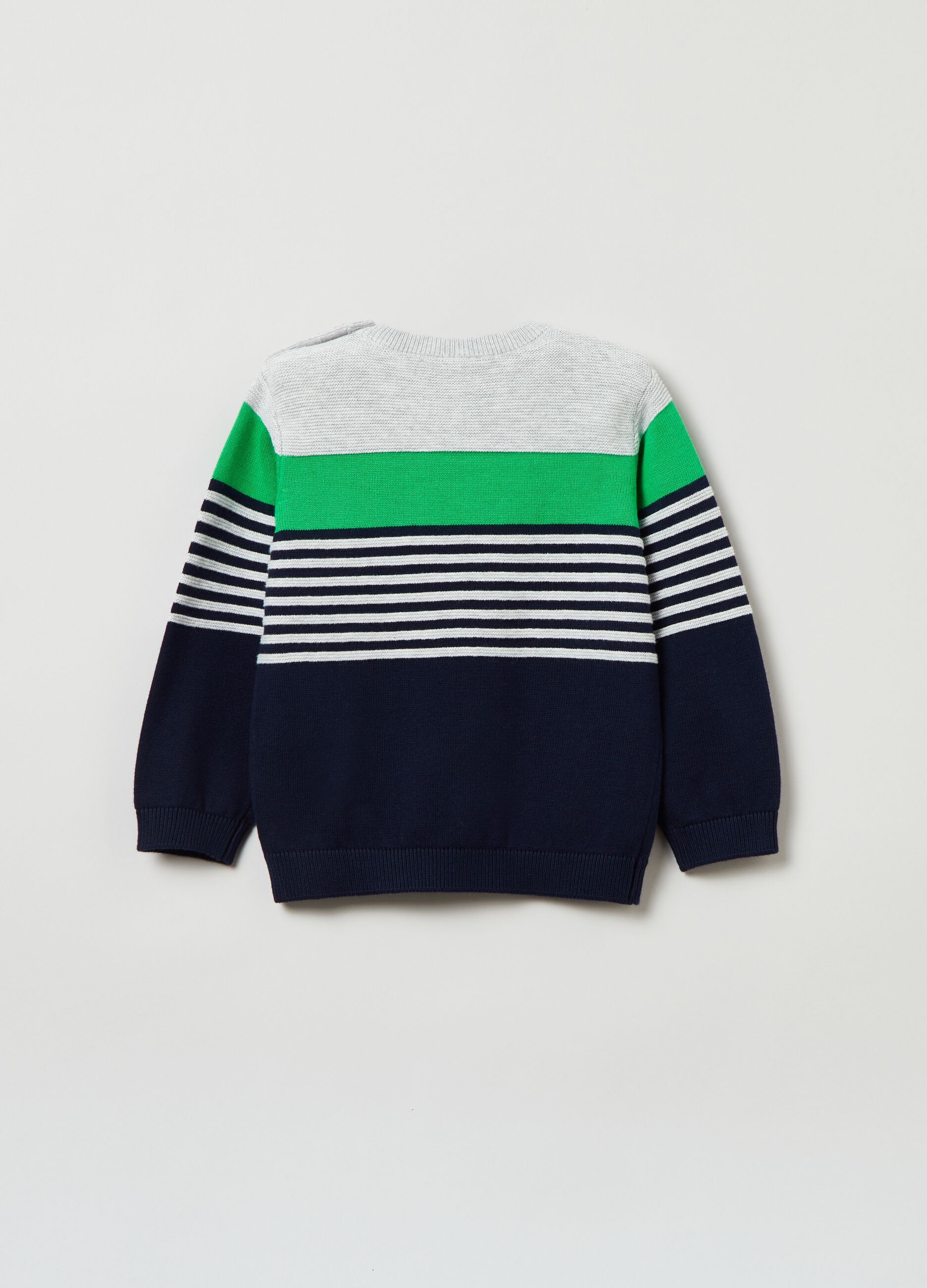 Pullover in cotone con inserto a righe_1