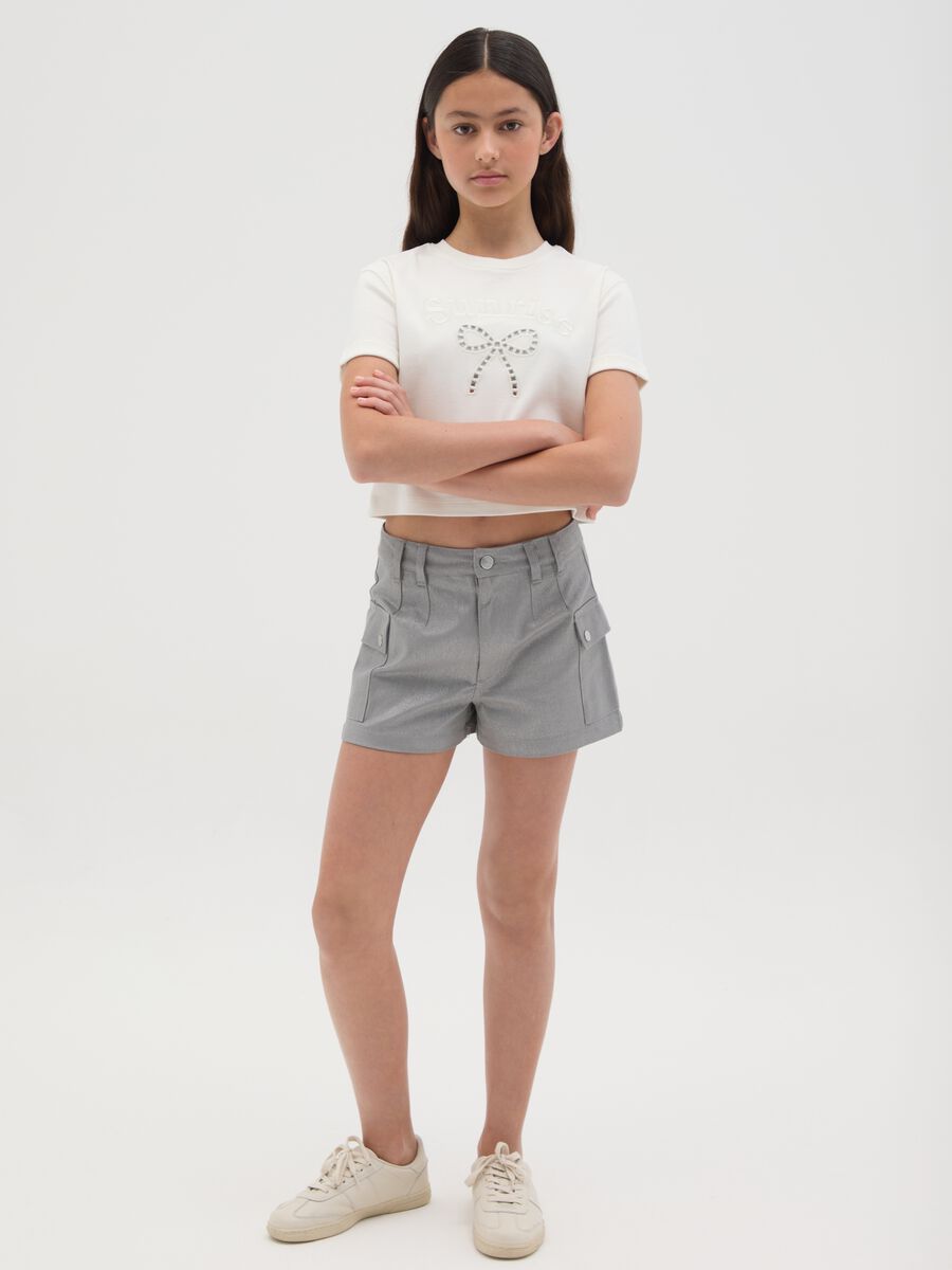 Shorts da ragazza in puro cotone grigio regular fit_1