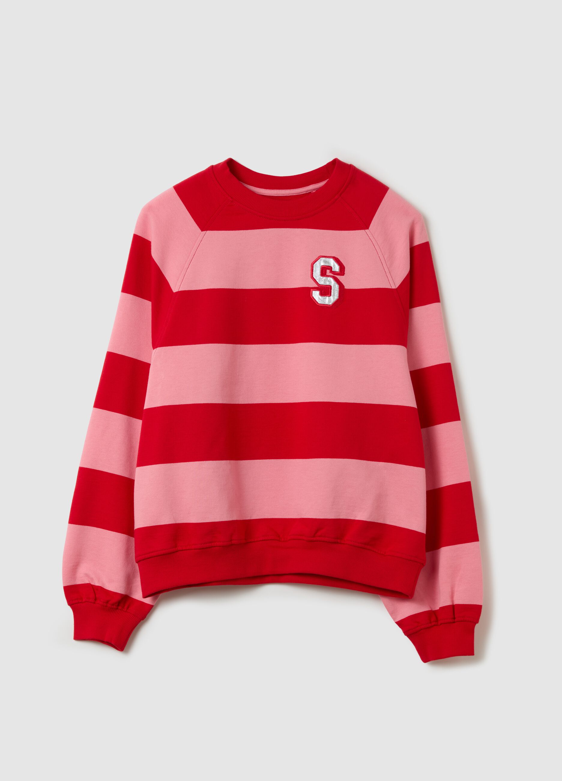 Felpa in French Terry a righe e ricamo "S"