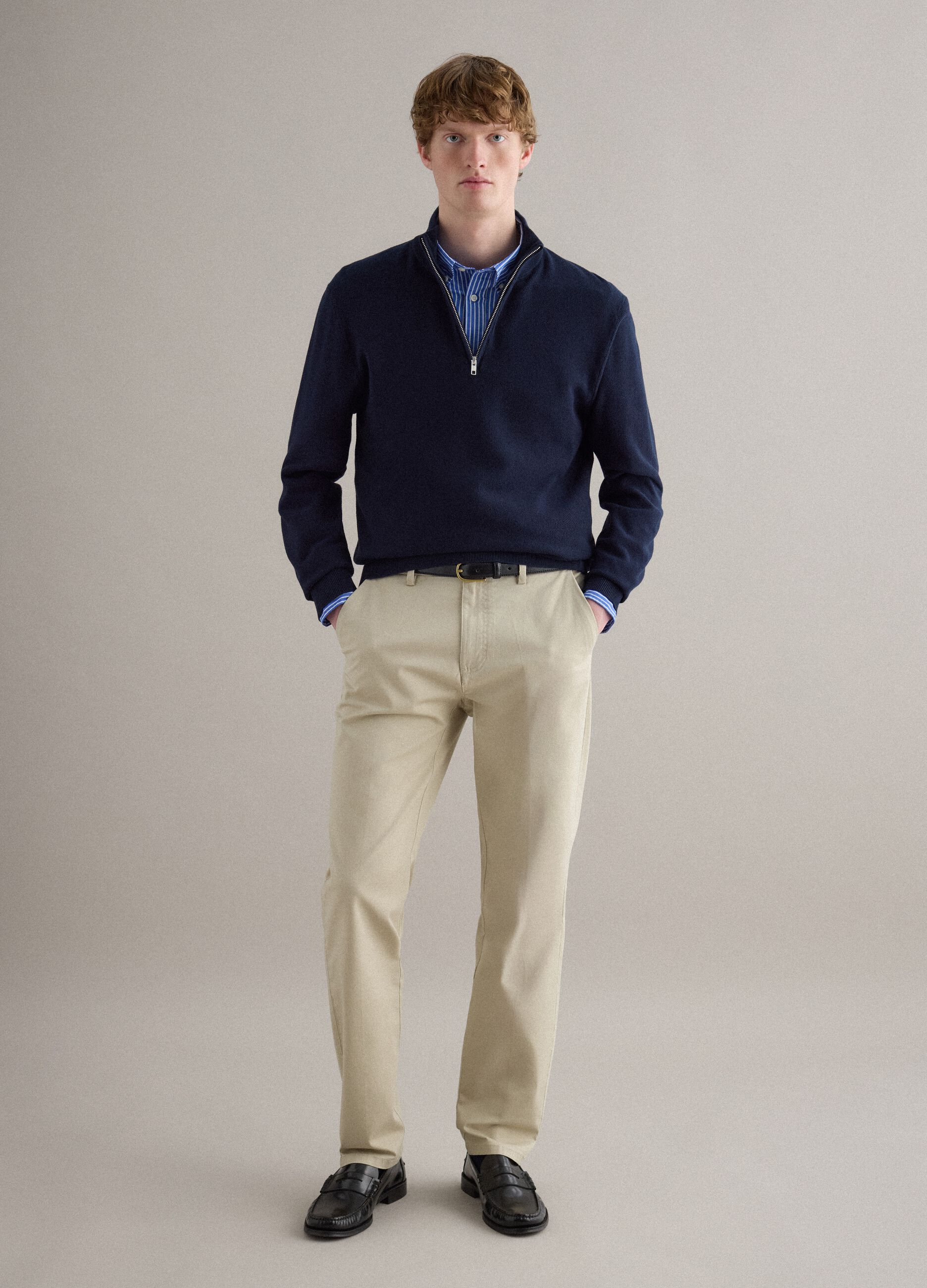 Beige Slim Fit Stretch Cotton Chino Trousers