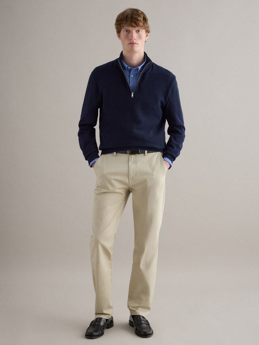 Pantaloni chino beige in cotone elasticizzato slim fit_0