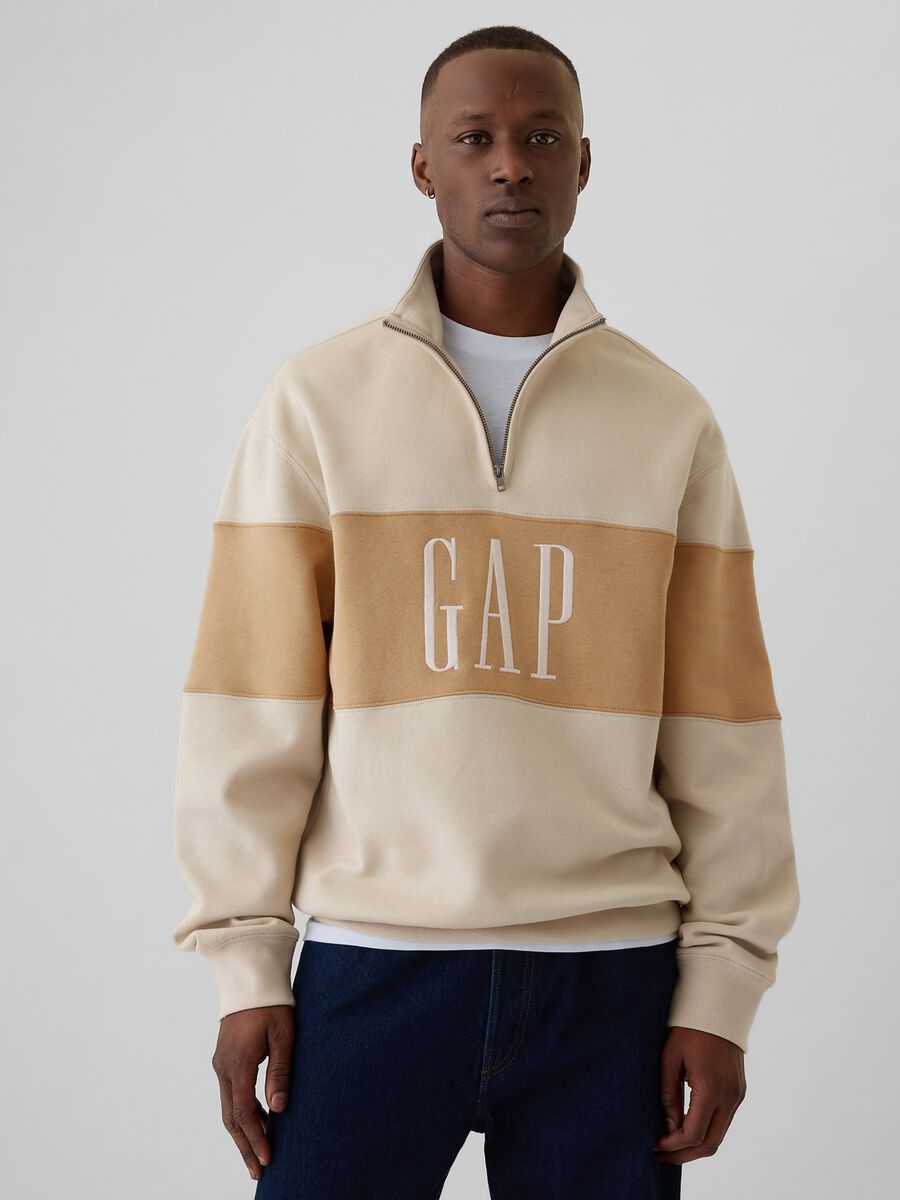 Felpa half-zip colorblock con ricamo logo_0