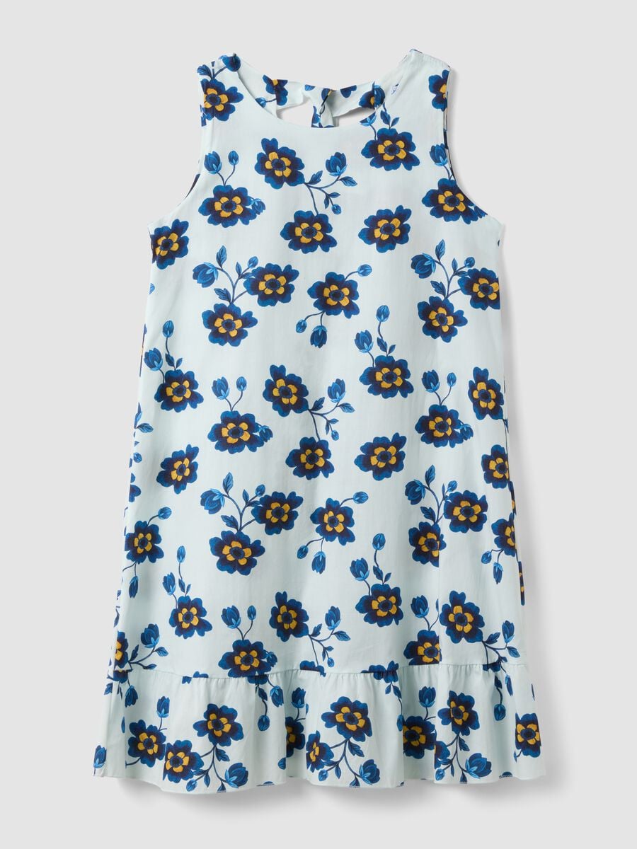 White stretch cotton dress with floral print, regular fit_4