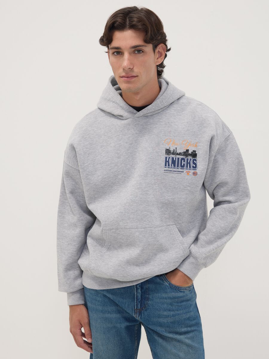 Grey cotton-blend hoodie with Knicks print_0
