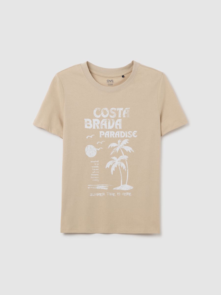 Women's beige pure cotton T-shirt regular fit_0