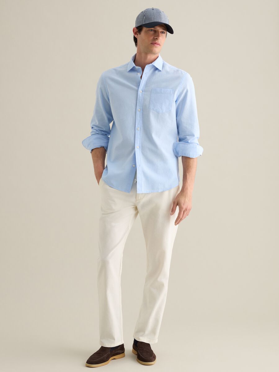 Piombo Blue Cotton and Linen Shirt_1