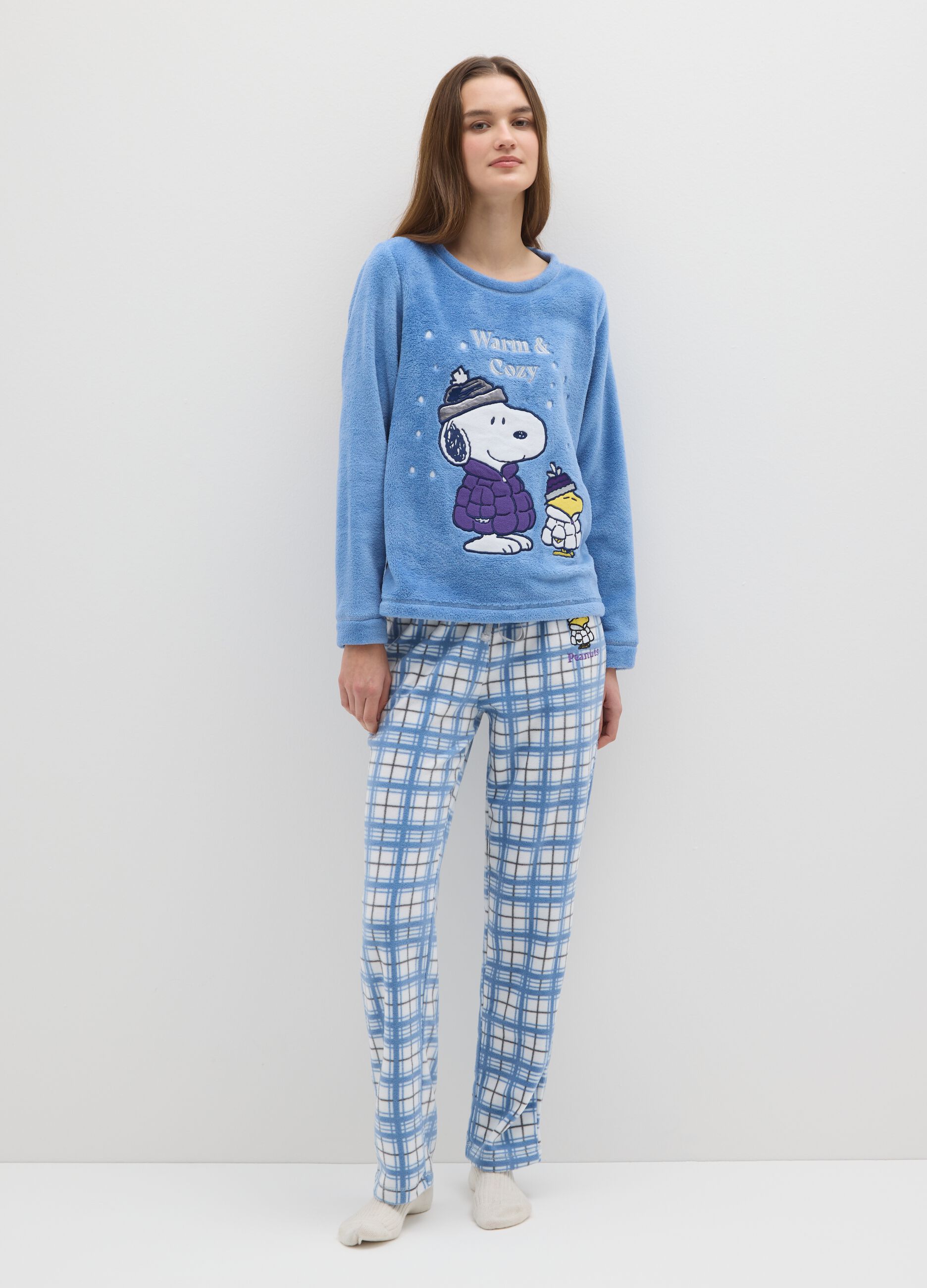 Multicolor check regular fit pyjama with Peanuts print