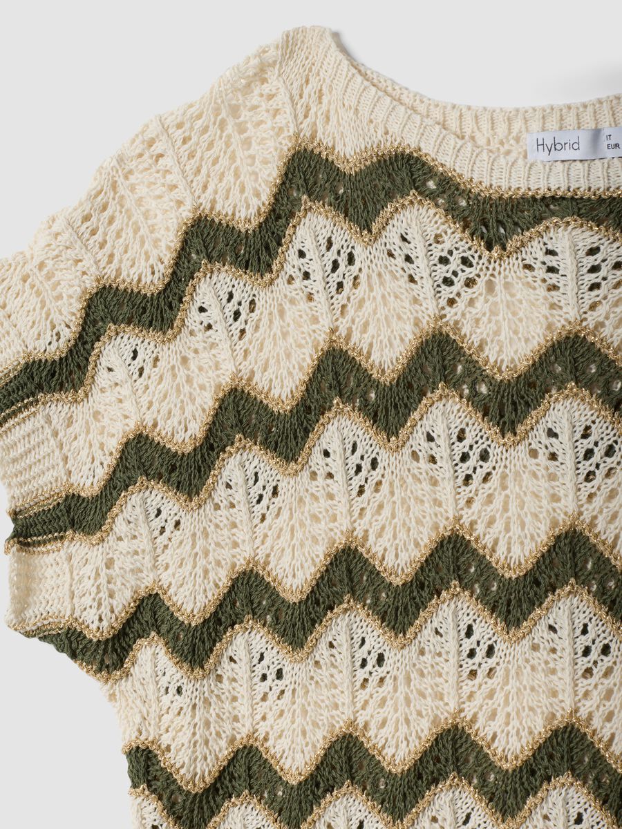 Beige open-knit stretch cotton top_1