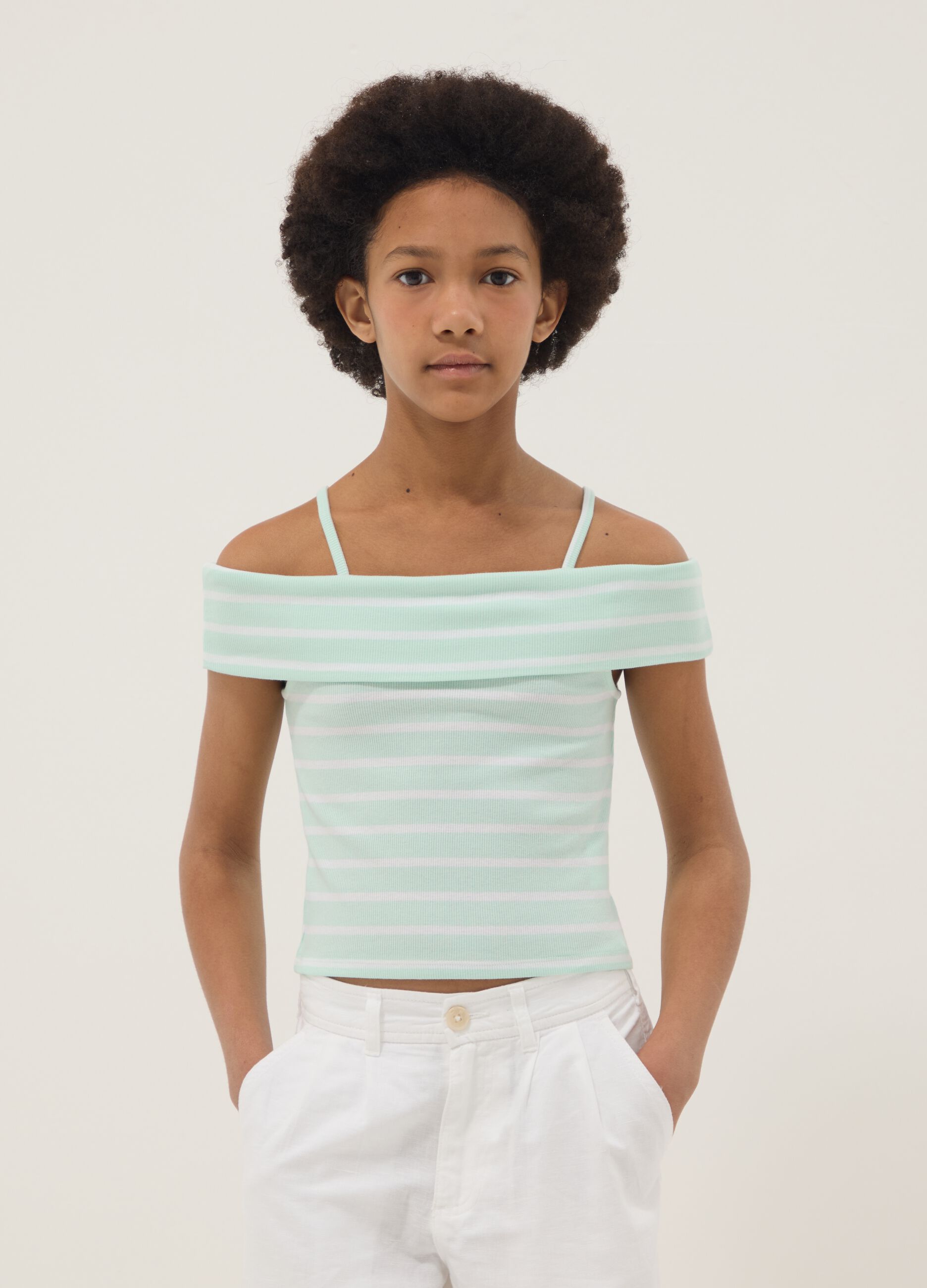 Girls&rsquo; multicolour striped stretch cotton camisole top