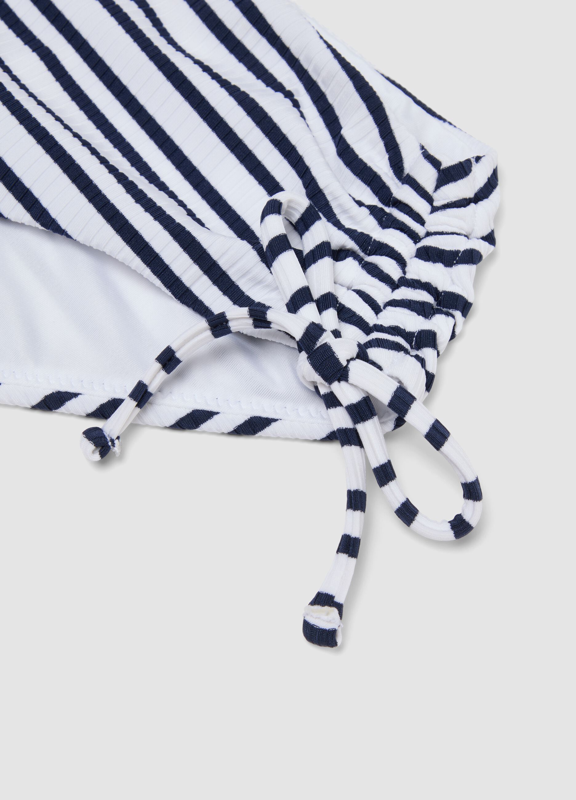 Blue and white striped stretch bikini bottoms