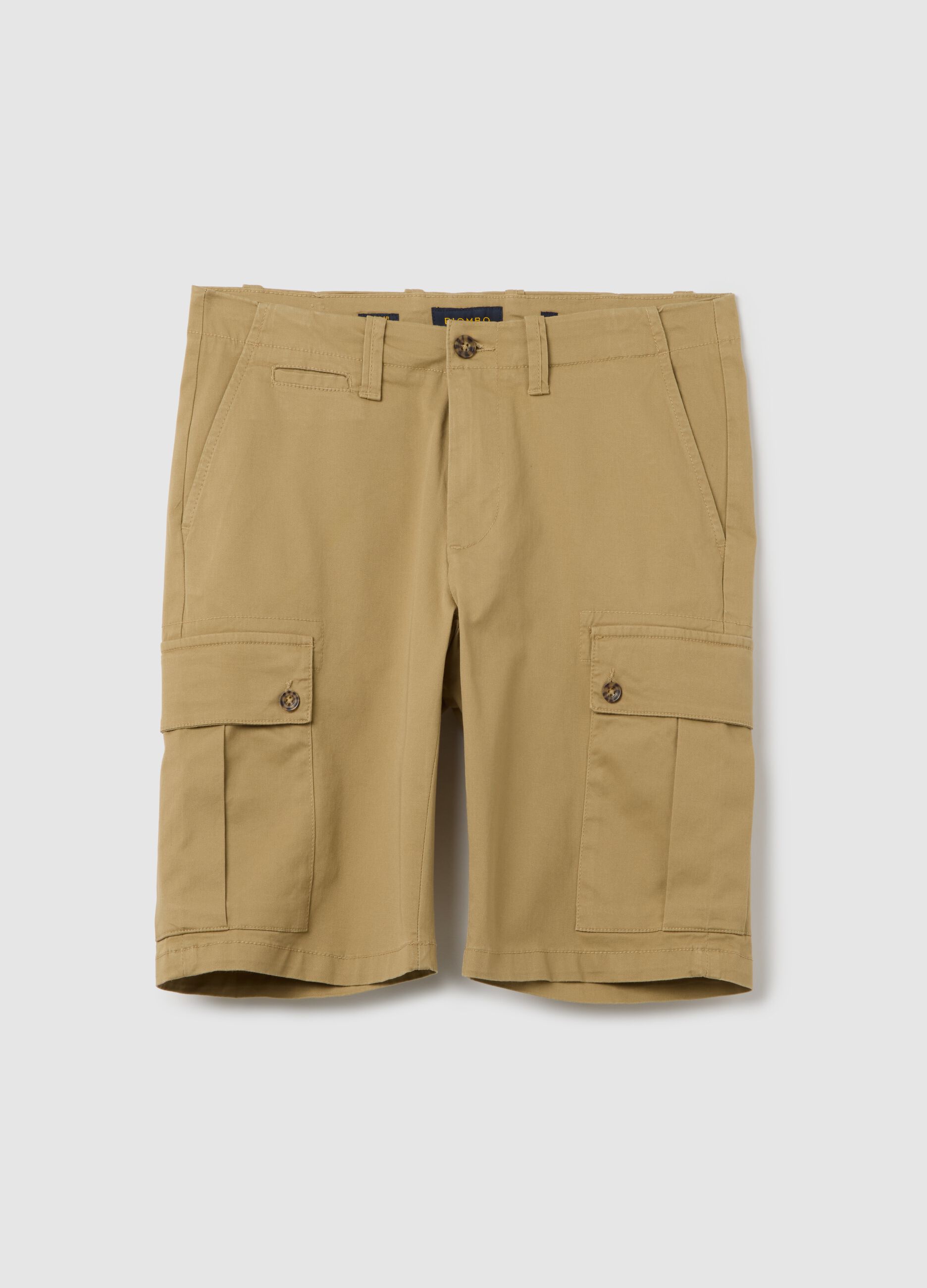 Bermuda cargo da uomo in cotone elasticizzato beige regular fit