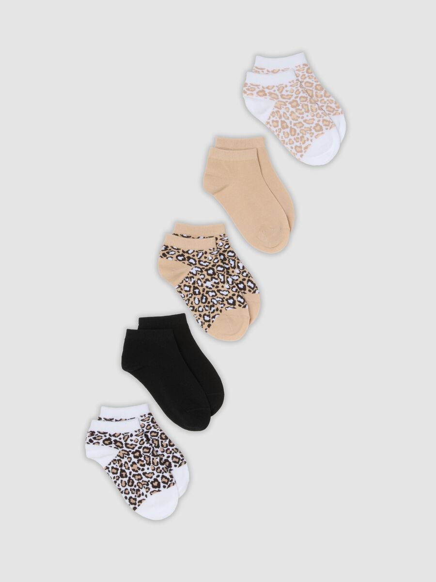 Pack of five multicoloured short ankle socks in stretch organic cotton_0