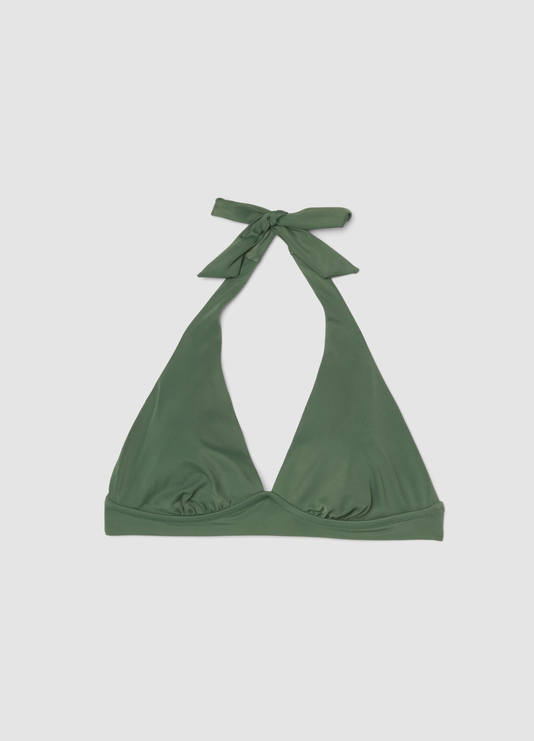 Top bikini elasticizzato verde a triangolo