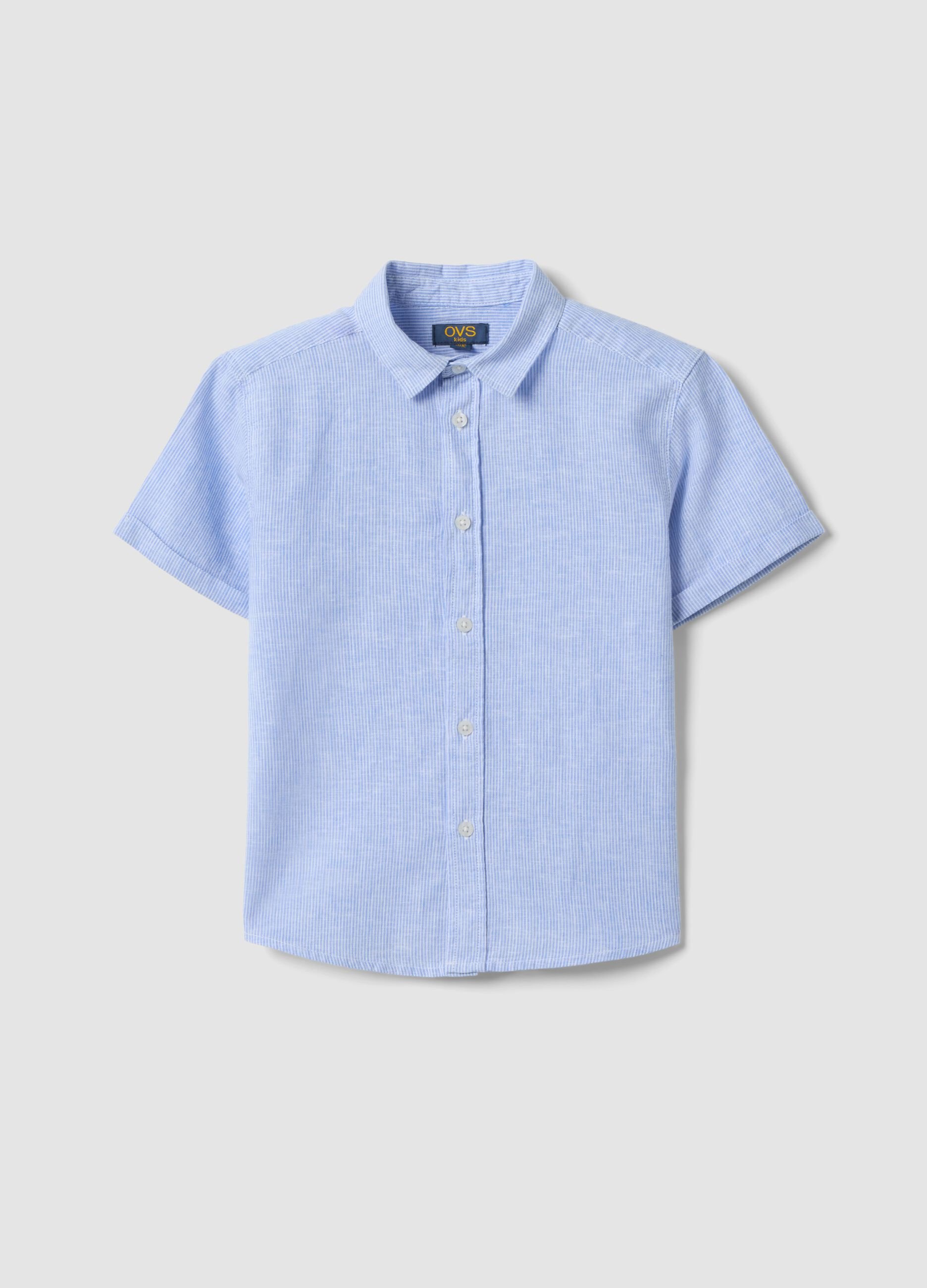 Boys&rsquo; blue striped linen-cotton blend shirt, regular fit